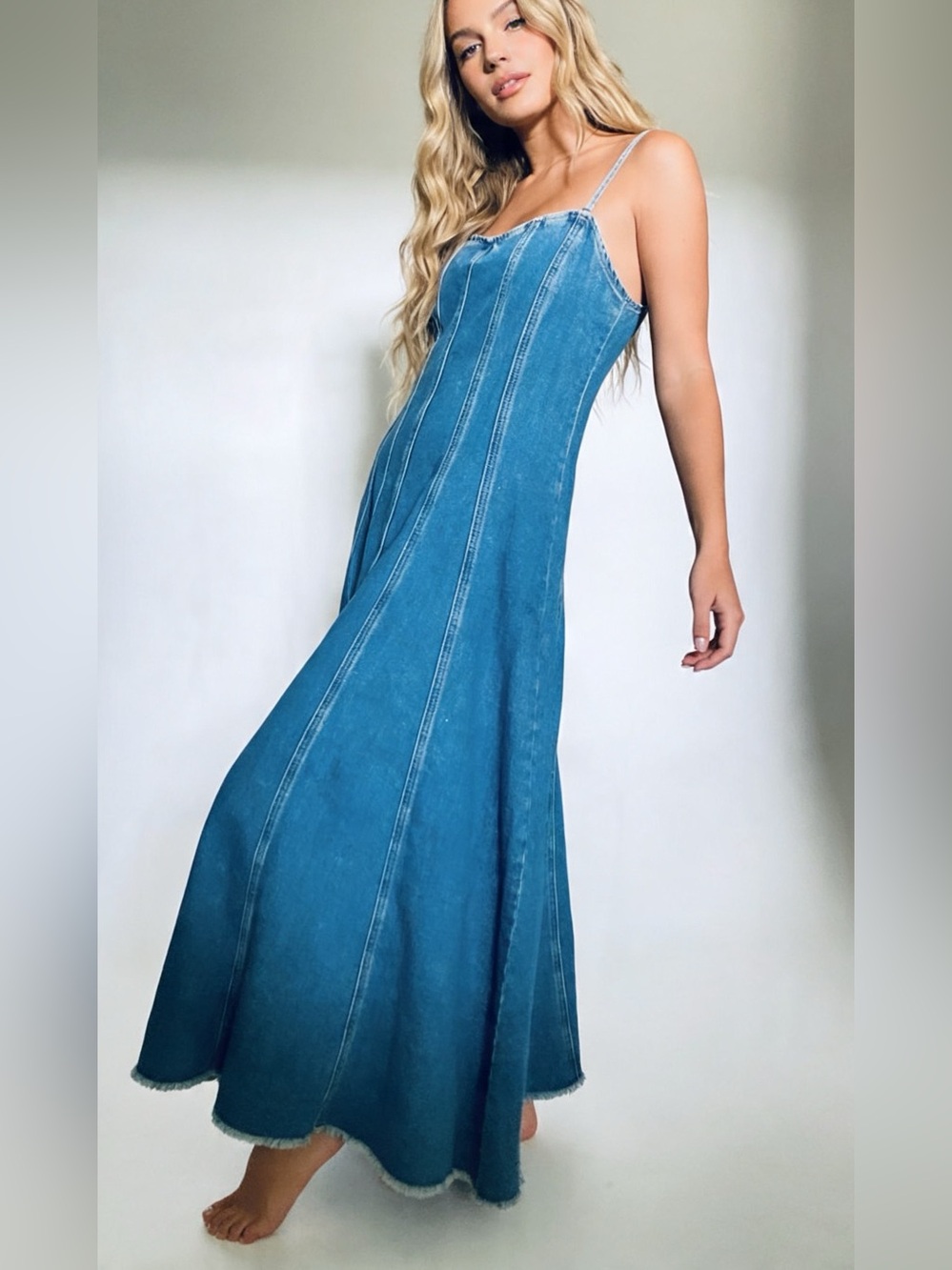 NEW Denim Jean Maxi Dress with adjustable Spaghetti Straps